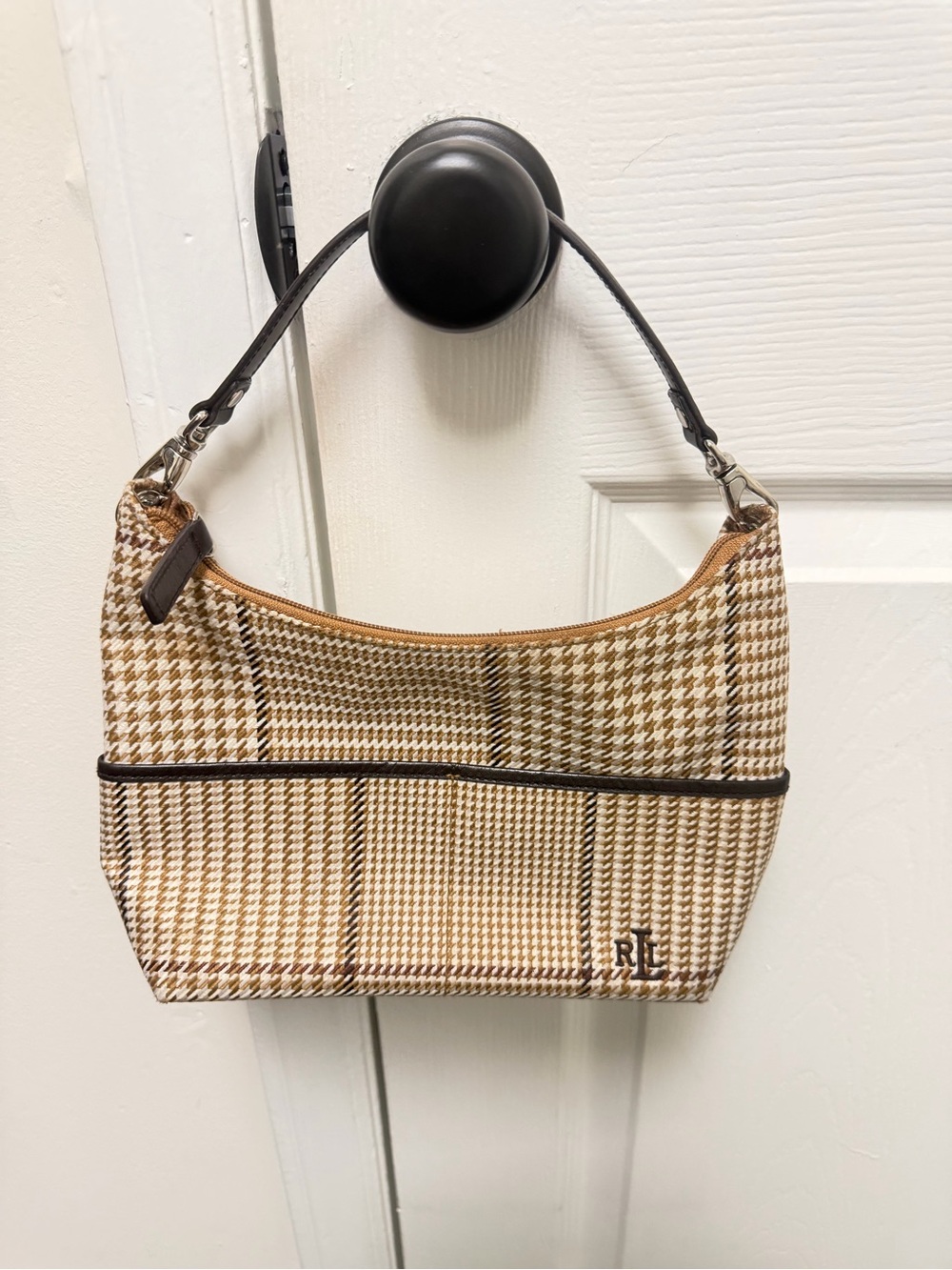 Ralph Lauren Brown & Cream Houndstooth Shoulder Bag